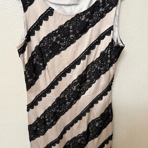 Vintage Tahari ASL powder pink dress w/Black Lace Strips Sleeveless Dress